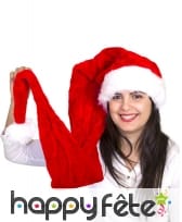 Très long bonnet de Noël rouge effet velours, image 3