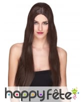 Très longue perruque chatain lisse, luxe