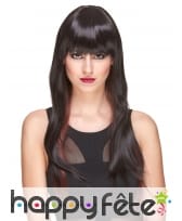 Très longue perruque lisse chatain mèches auburn