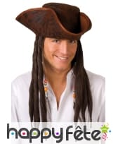 Tricorne marron avec longs cheveux de pirate