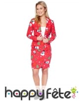 Tailleur motifs de Noël fond rouge