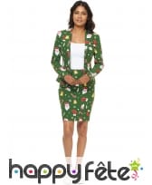 Tailleur motifs de Noël fond vert