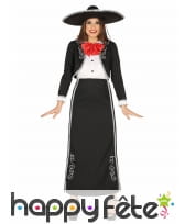 Tenue mexicaine d'apparat noire et rouge femme