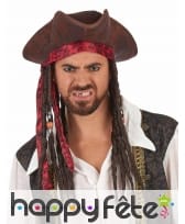 Tricorne marron de pirate avec cheveux, image 1
