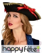 Tricorne noir avec bord doré et noeud rouge, image 1