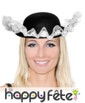 Tricorne pirate noir avec dentelle blanche