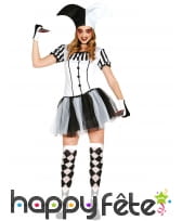 Tenue robe courte d'arlequin noir et blanc femme