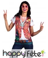 T-Shirt gilet hippie imprimé pour femme