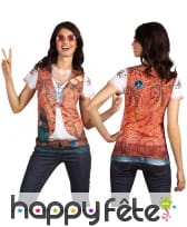 T-shirt imprimé gilet et pendentif hippie