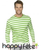 T-shirt longues manches ligné vert blanc unisexe, image 2