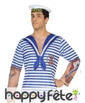 T-shirt marin ligné blanc et bleu pour homme