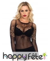 T-shirt résille araignées noire pour femme