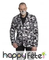 Veste de costume noire motif crânes blancs, homme