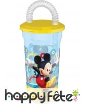 Verre Mickey Mouse en plastique avec paille