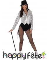 Veste queue de pie paillettes argentées pour femme