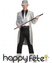 Veste queue de pie sequins argentés, homme
