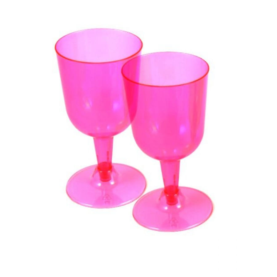 20 verres à vin pied court en plastique rose