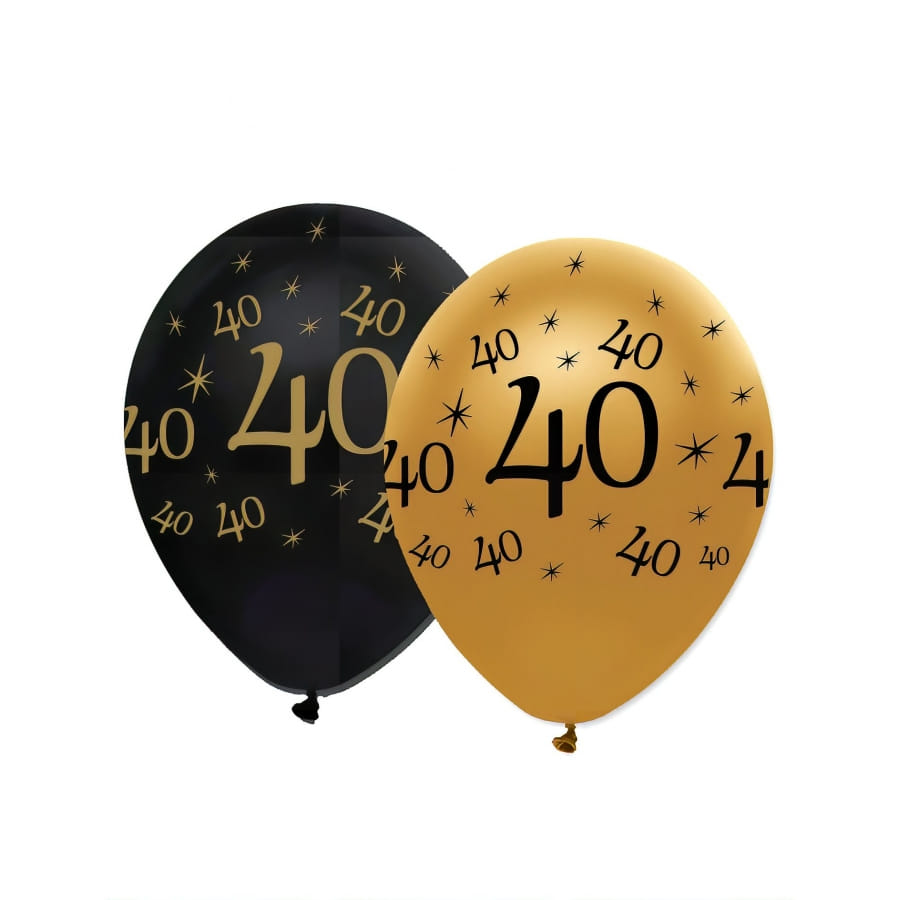 6 Ballons noir et doré imprimé 40 ans