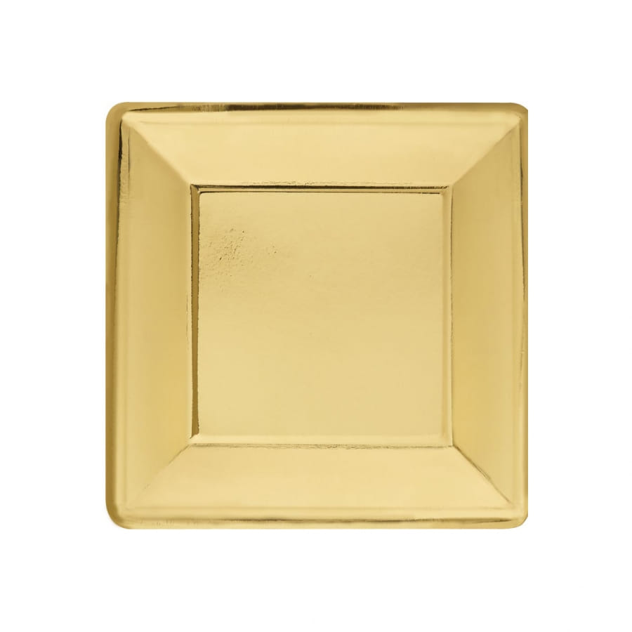 8 Assiettes carrées en carton doré, 19cm