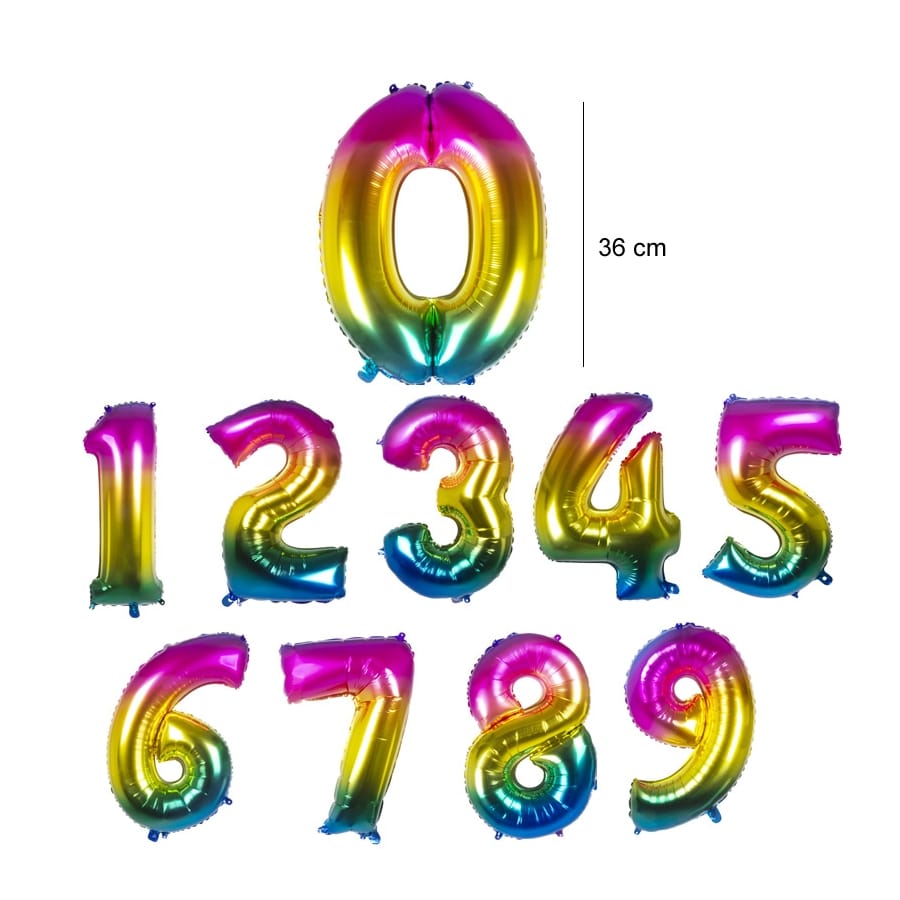 Ballon chiffre multicolore en alu de 36 cm