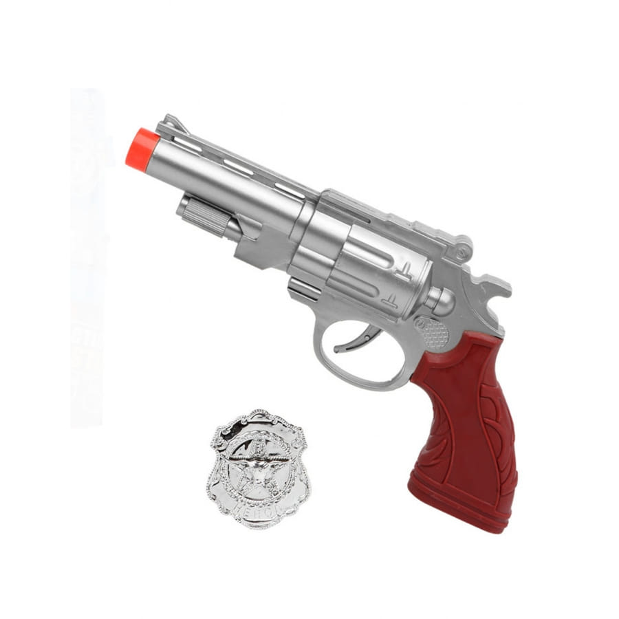 Badge et pistolet de police argentés en plastique