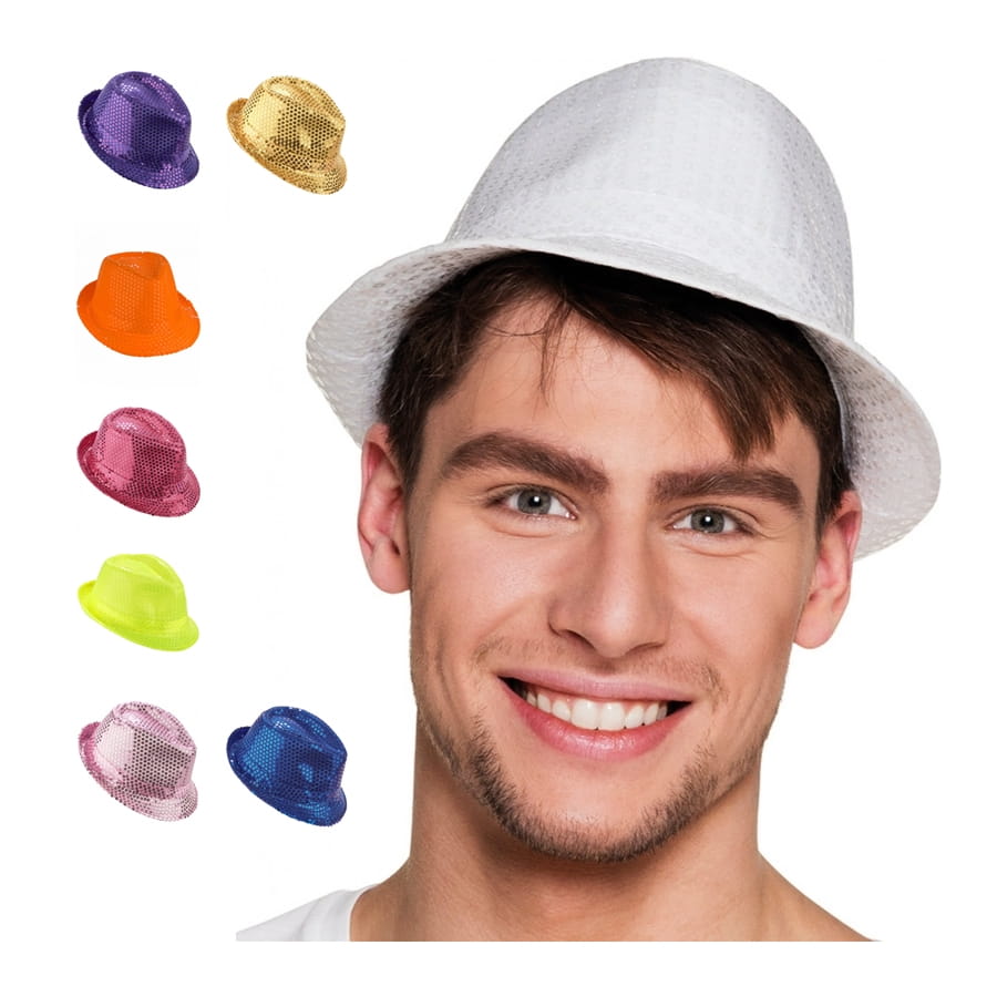Accessoire chapeau borsalino disco à paillettes couleur bleue