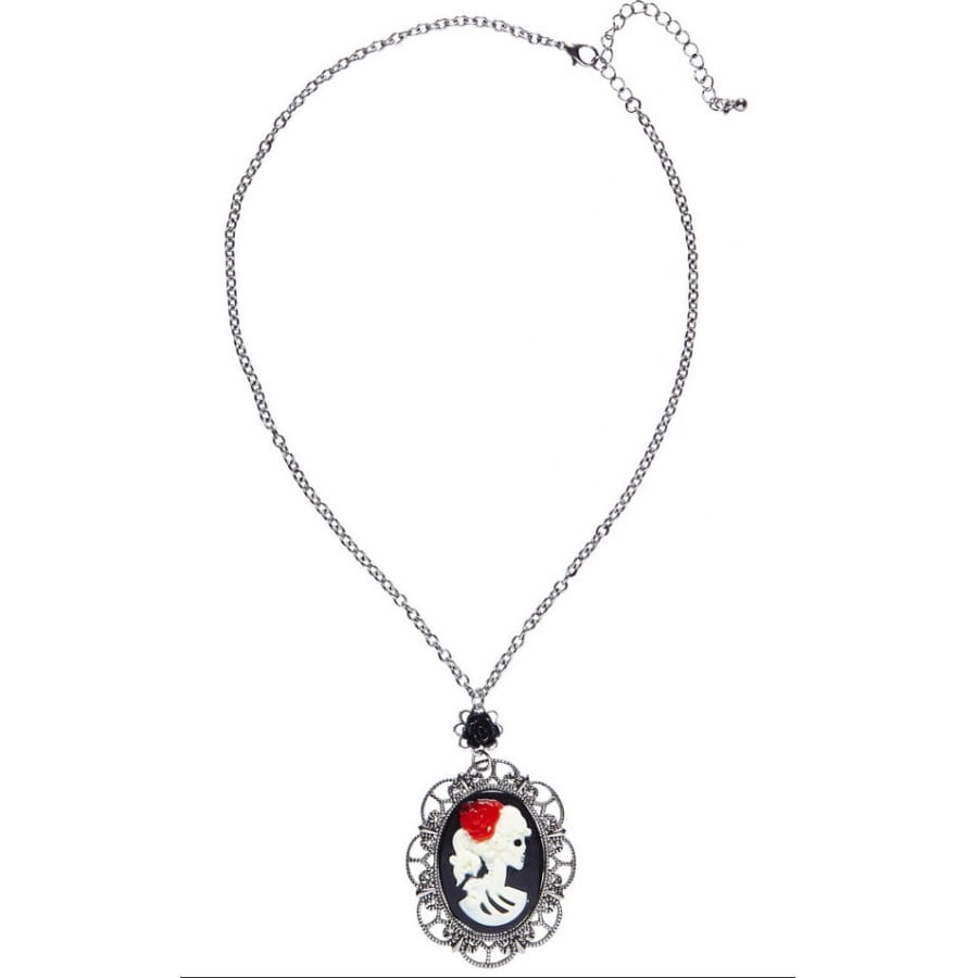 Collier Avec Pendentif Camée Noir Ovale - Bijou Vintage Occasion En Parfait état