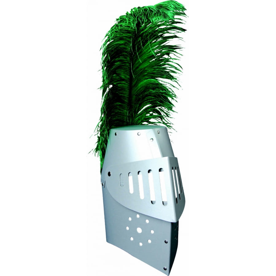 Casque Argent De Chevalier Avec Plume Verte