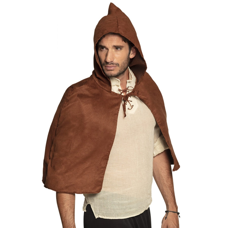 Courte cape de chevalier médiéval marron, homme