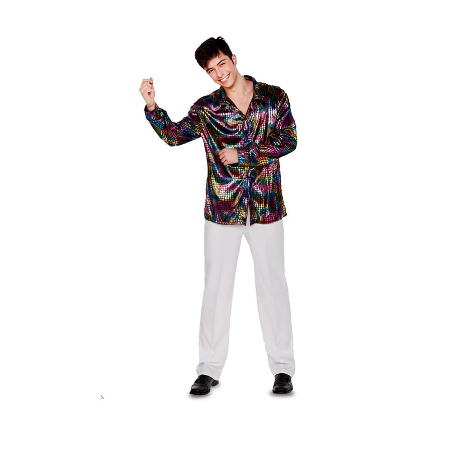 Chemise à paillettes rétro pour hommes, années 70, Disco quotidien
