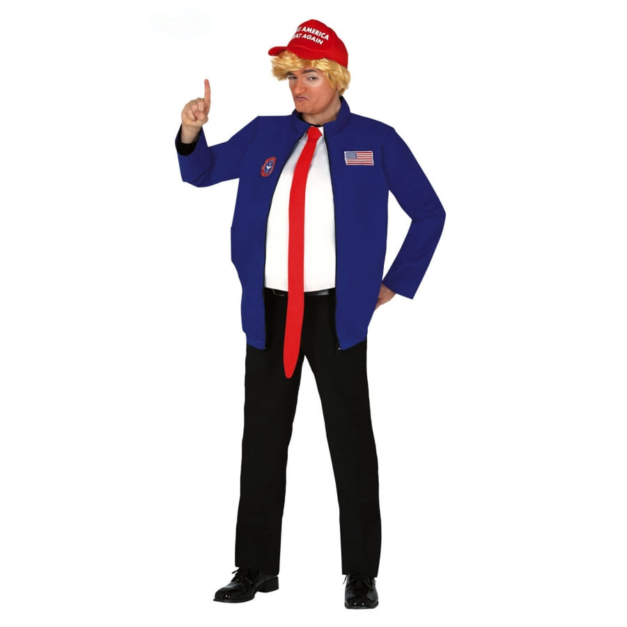 Perruque Déguisement Donald Trump - Fibre Polyester - Inclut Broche Drapeau - Pour Halloween, Soirée Déguisée