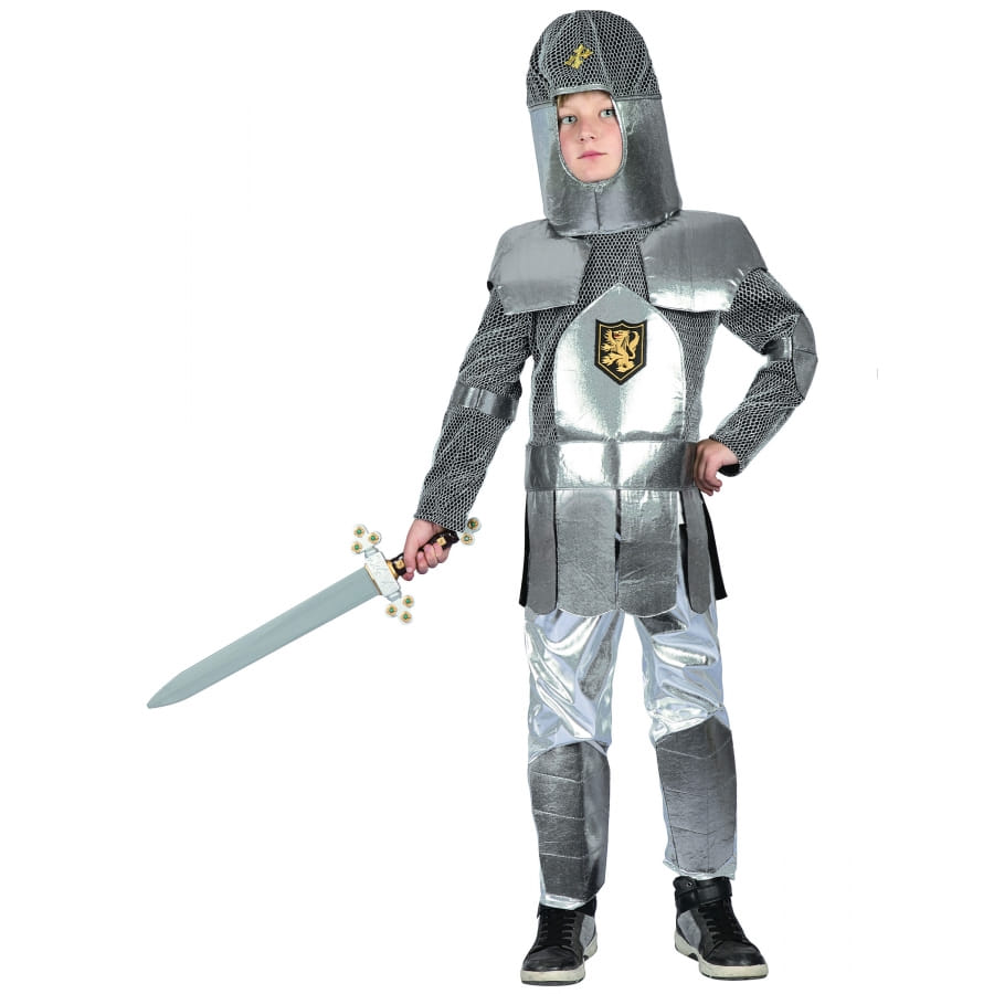 Costume d'enfant chevalier en armure argentée