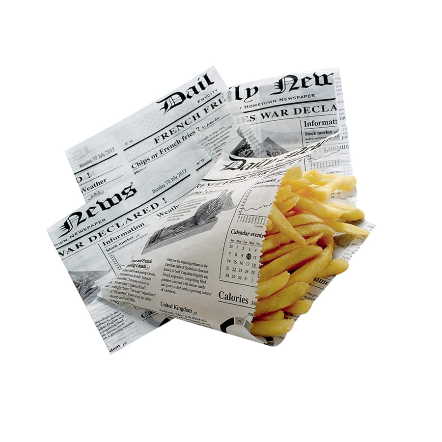Cornets de frites en papier journal