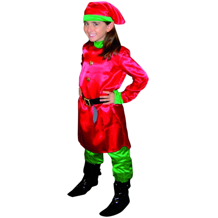 Costume Lutin De Noël Pour Enfant 3-8 Ans - Jupe, Bonnet, Chaussettes, Chaussures - Rouge Et Vert
