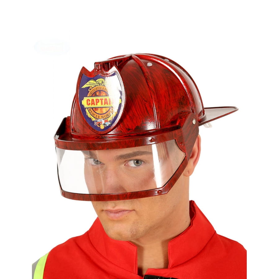 Casque rouge de pompier avec visière, pour adulte