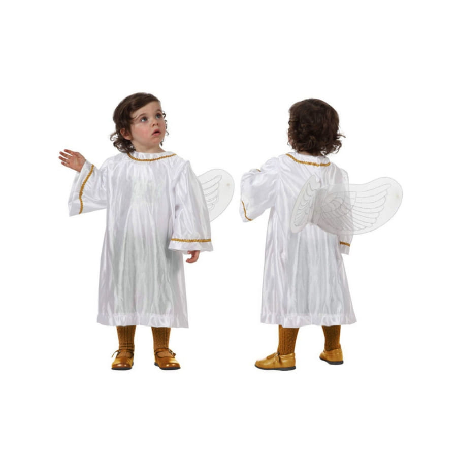Déguisement Ange De Noël Pour Bébé - Robe Blanche à Liseré Doré + Ailes, 100% Polyester, Pour Photos Et Fêtes De Fin D'année