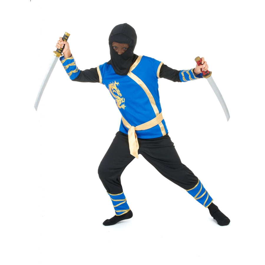 Déguisement bleu et doré de ninja pour enfant