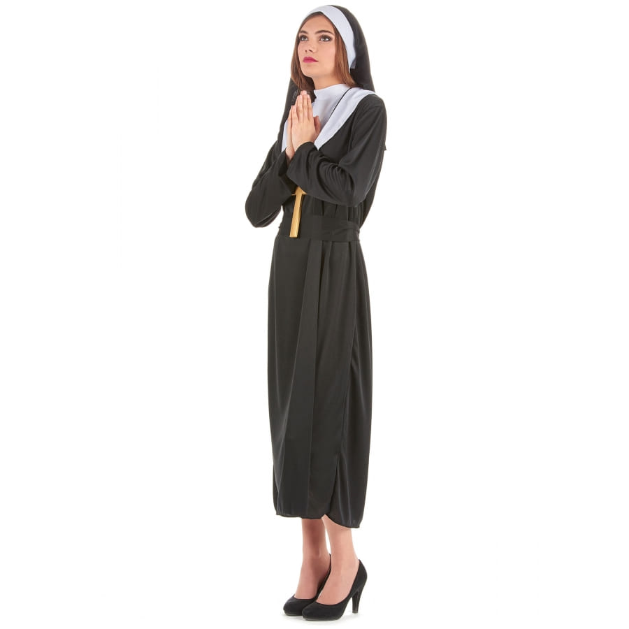 Déguisement Religieuse Nonne Noire – Robe, Ceinture & Coiffe, Taille Adulte Standard