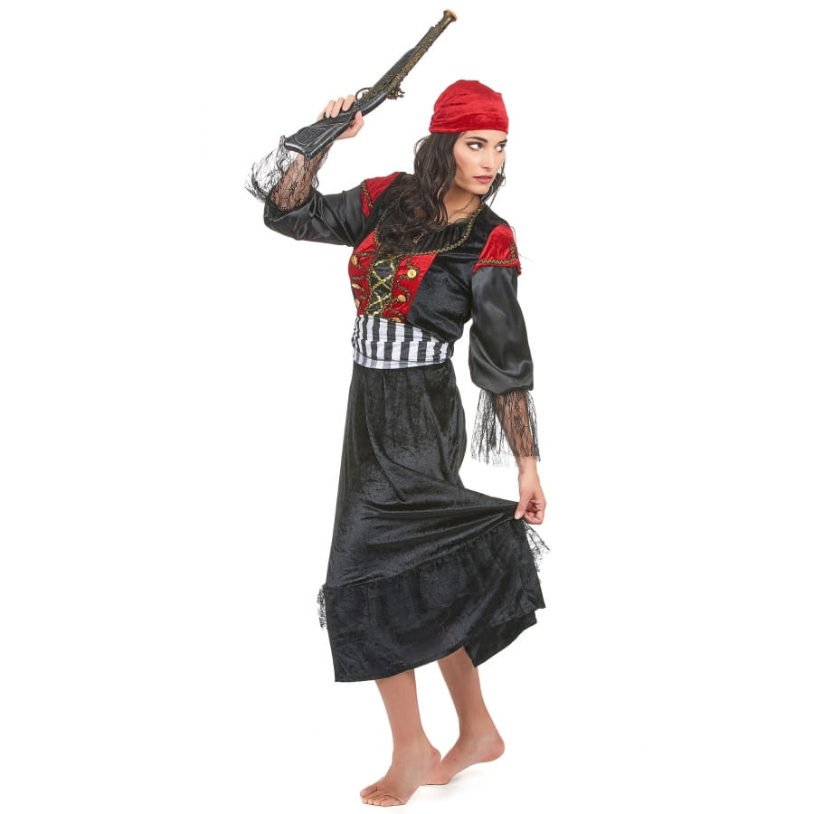 Déguisement de femme pirate avec longue robe noire
