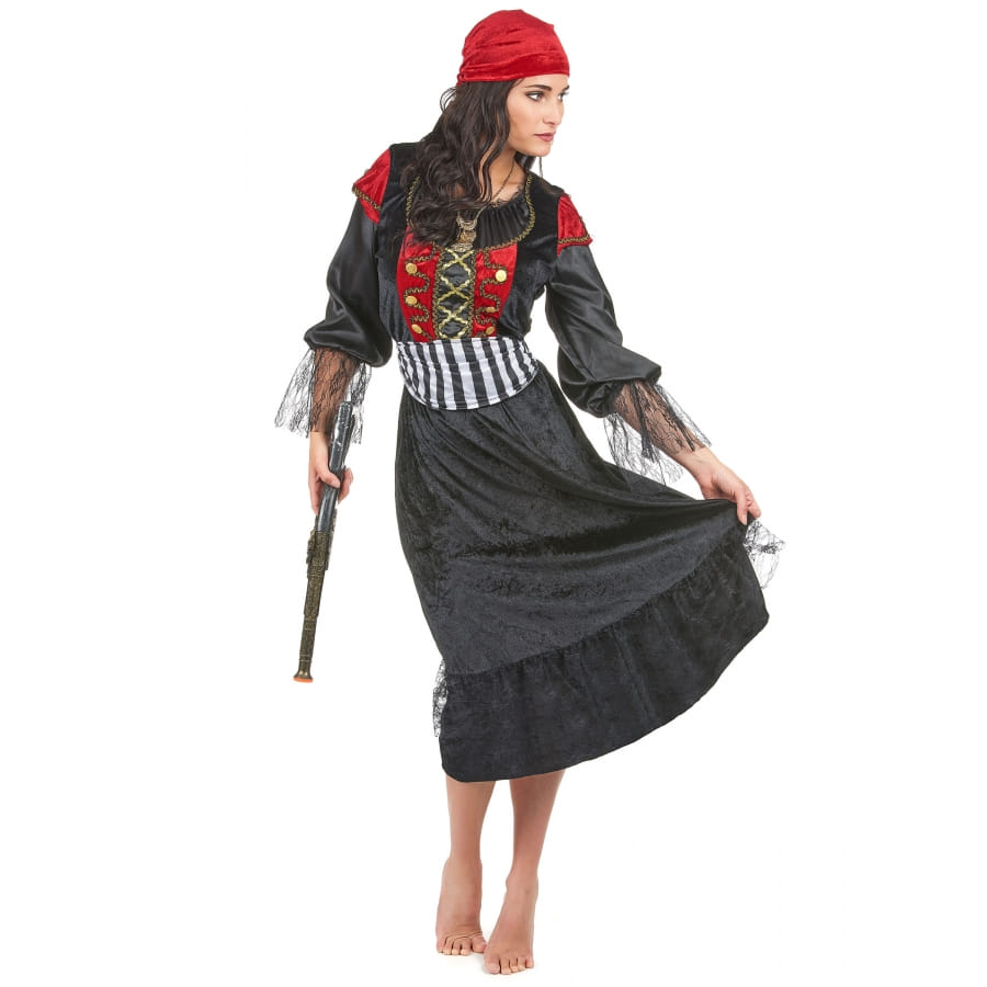 Déguisement de femme pirate avec longue robe noire