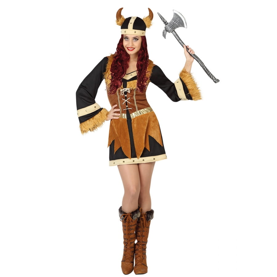 Déguisement Femme Viking VIVING - Tunique, Cape, Couvre-Bottes (Taille L)