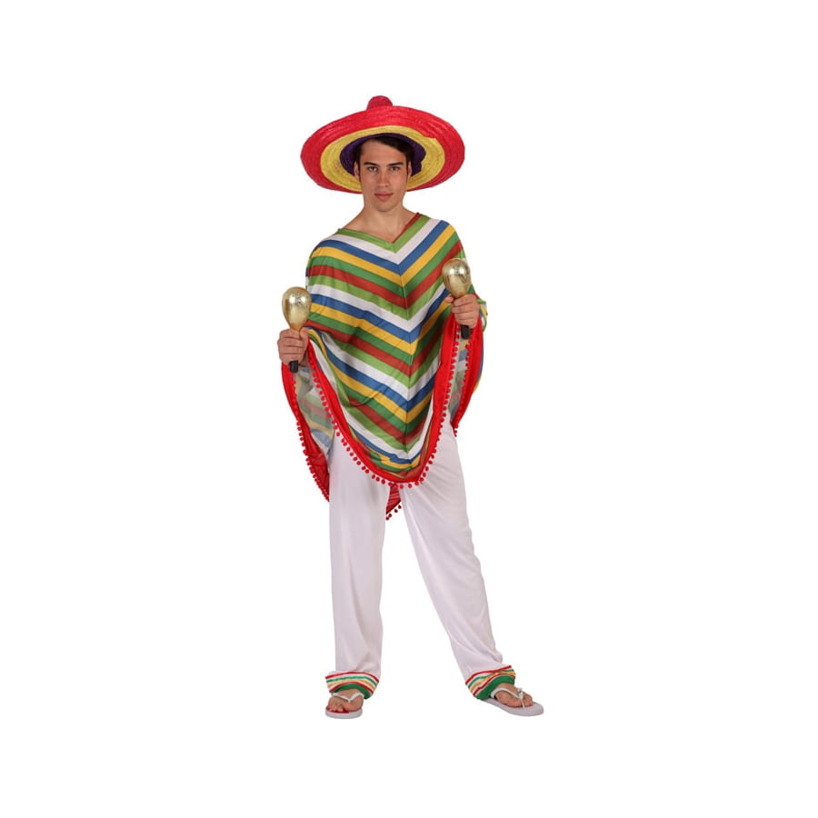 Déguisement de mexicain, poncho et pantalon blanc