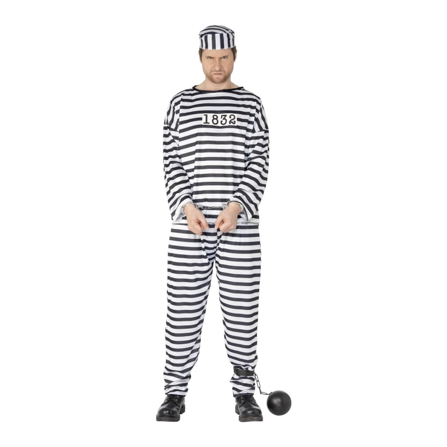 Déguisement Prisonnier Homme M/L – Costume Rayé Noir Et Blanc – Boland 83820