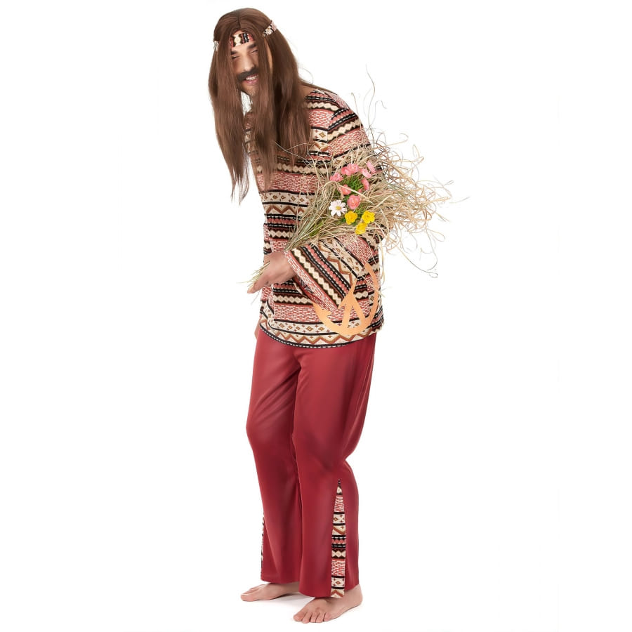 Costume Hippie Années 60 Pour Hommes - Gilet Marron + Bandeau Floral - Déguisement Festival Et Soirée à Thème - 1