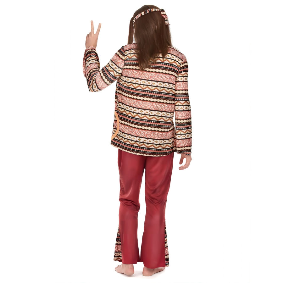 Vegaoo 60er Jahre Hippie-Kostüm Beige-bunt – Komplettset Mit Tunika, Hose, Gürtel & Stirnband (Gr. M/L)