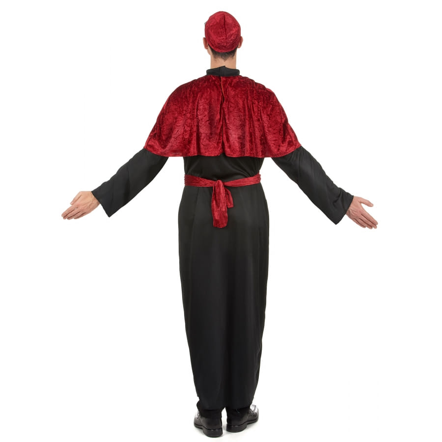 Déguisement noir de prêtre avec capeline rouge