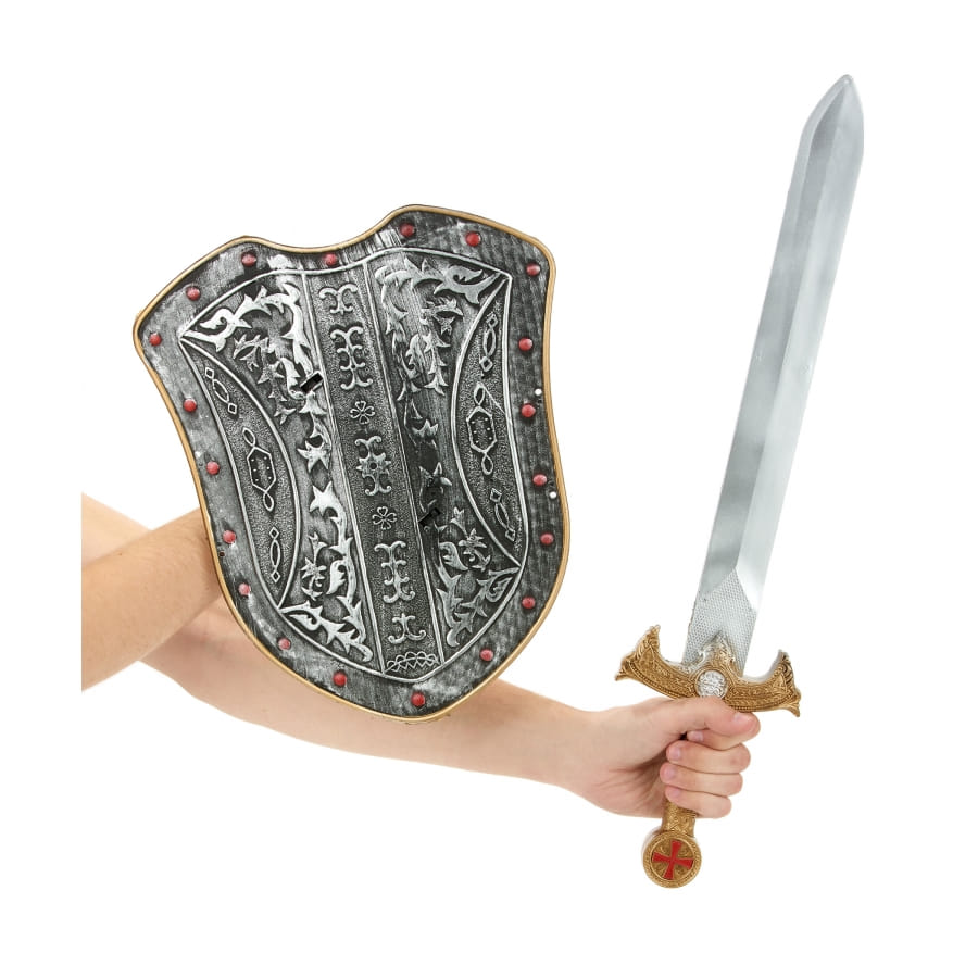 Bouclier épée et hache de chevalier médiéval en plastique enfant Cod.14133 