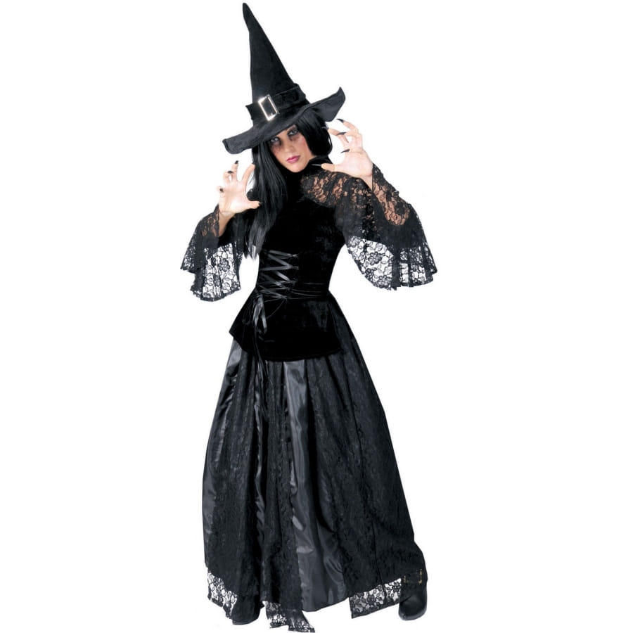 Elégante robe de sorcière noire avec laçage