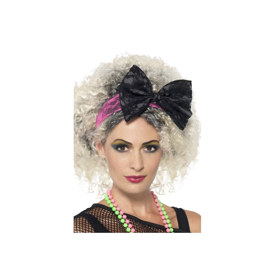 Grand noeud noir à cheveux look années 80