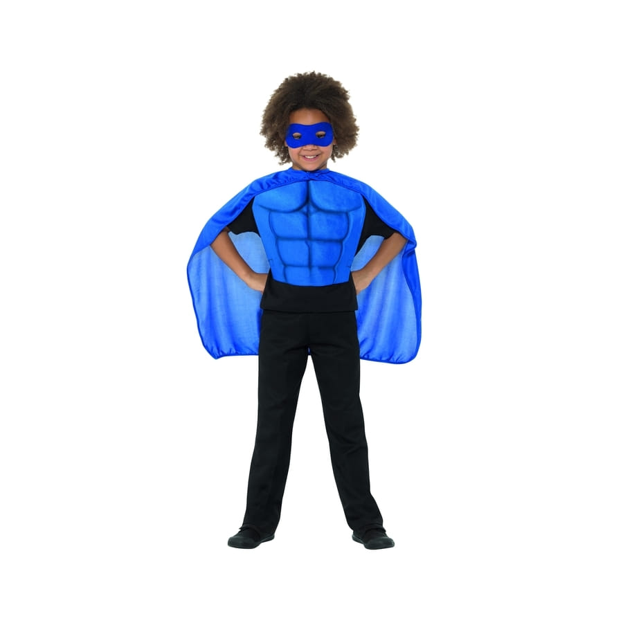 Enfant Déguisement Super Héro Kit Cape Masque Poignets Bleu par Smiffys 